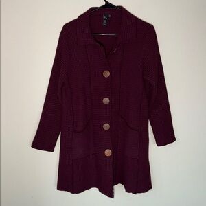 Focus Casual Life Waffle Knit Oversized Cotton Cardigan Sweater Wooden Buttons